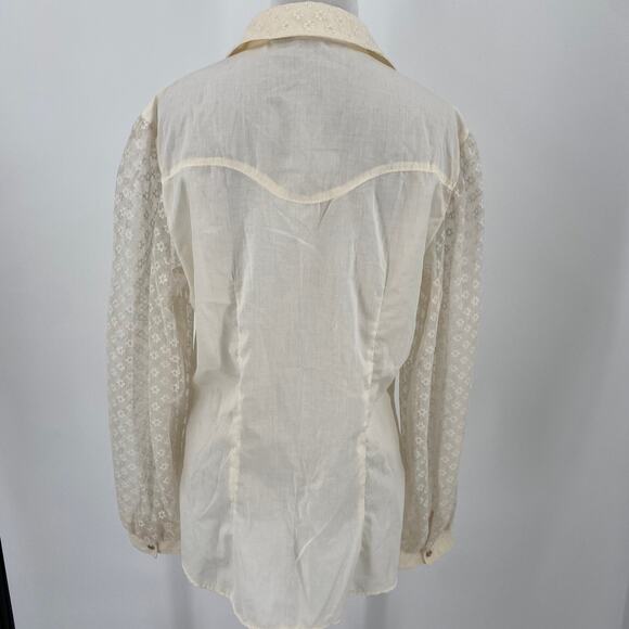Stage West Vintage Off White Sheer Sleeve Western Button Up Blouse - Picture 5 of 8